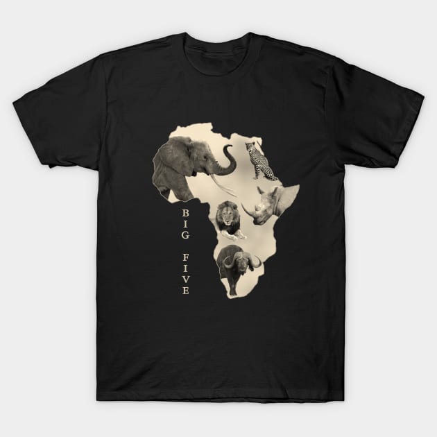 Africa and BIG FIVE - Elephant, Lion, Leopard, Rhino, Buffalo T-Shirt by T-SHIRTS UND MEHR